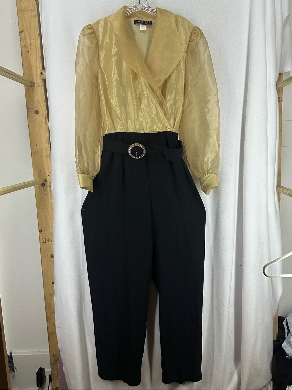Vintage 80s J.R. Nites Colorblock Gold Black Jumpsuit Women’s Size 12